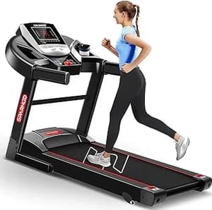 parnod Fitness STH-1200 Motorized Treadmill for Home Use, 4 HP Peak DC Motor, 12 km/hr Speed, 110 kg Max User Weight, 12 Preset Workouts, Manual Incline, Hi-Fi Speaker, Safety Key,Black