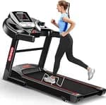 parnod Fitness STH-1200 Motorized Treadmill for Home Use, 4 HP Peak DC Motor, 12 km/hr Speed, 110 kg Max User Weight, 12 Preset Workouts, Manual Incline, Hi-Fi Speaker, Safety Key,Black