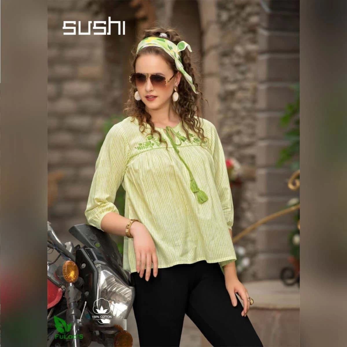 Sushi Cotton Designer Embroidered Short Tops # 005