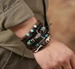 Men 6 Leather Multistrand Bracelet