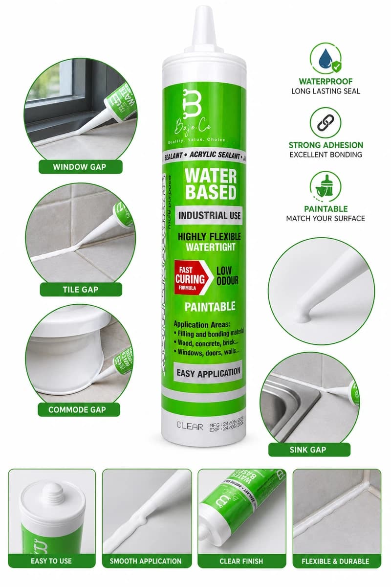 Acrylic Sealant Waterproof Gap Filler – Paintable Water Based Silicone for Tiles, Sink, Window & Commode
