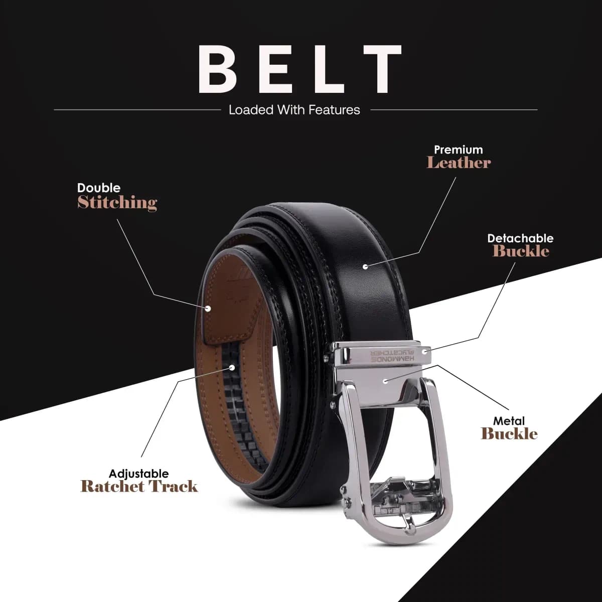 HAMMONDS FLYCATCHER Genuine Leather Belt for Men, Premium Leather Belt with Auto Lock mechanism, Mens Belt Leather Branded with Slide Lock for Everyday Wear