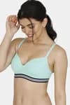 Zivame Sporty Twist Padded Non Wired 3/4th Coverage T-Shirt Bra - Green