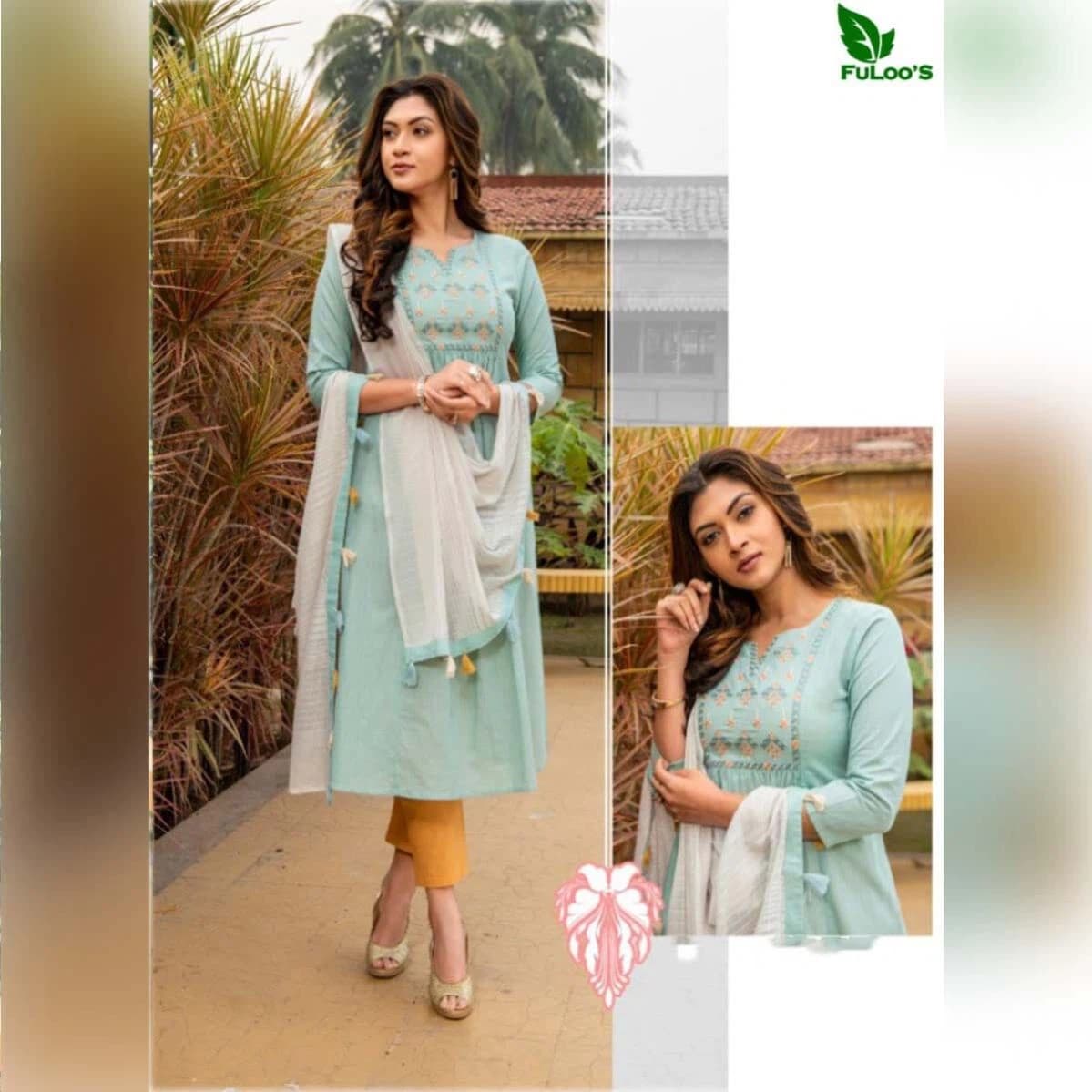 FuLoo's Seashore Pure Cotton Designer Kurti in 3 set #02