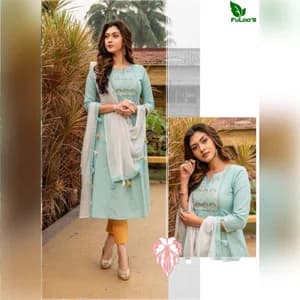 FuLoo's Seashore Pure Cotton Designer Kurti in 3 set #02