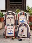 Handmade Nepali Natural Hemp Backpack - Authentic Eco-Friendly Travel & College Bag with Buddha Eyes / Everest Print for Men & Women