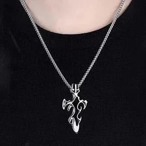 Tribal Flame Vintage Silver Cross Pendant Necklace - Premium Stainless Steel Retro Gothic Chain Punk Hip Hop Streetwear Jewelry for Men & Boys