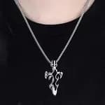 Tribal Flame Vintage Silver Cross Pendant Necklace - Premium Stainless Steel Retro Gothic Chain Punk Hip Hop Streetwear Jewelry for Men & Boys