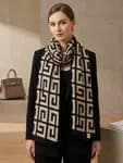 Quecy Women Printed Silk Satin Scarf | Black Printed Stylish Modern Design Stole For Women Rectangle | 180*85 CM
