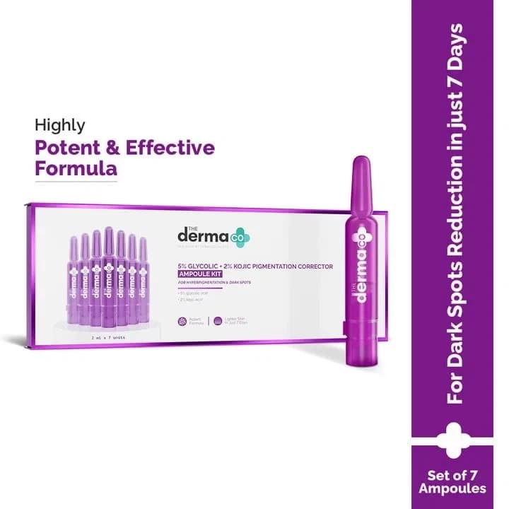 The Derma Co 5% Glycolic + 2% Kojic Pigmentation Corrector Ampoule Kit - 14ml