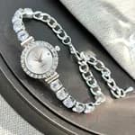 Latest Diamond-Encrusted Chain Clasp Quartz Watch for Women - Full Diamond, Adjustable Round High Fashion Bracelet Watch