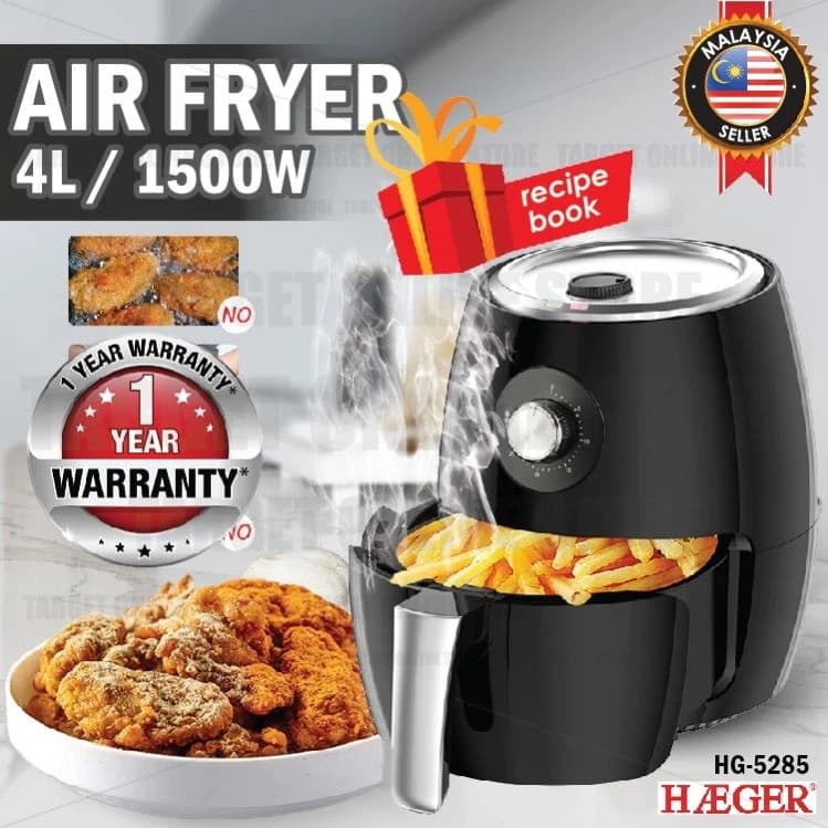 HAEGER HG-5286 Air Fryer 3.8L Temperature Control Timer 1500W.