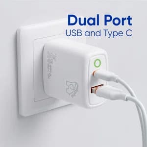 Elephu ep-35D Charger with cable| 35 watt super fast charger| Dual Port PD Type C and USB| With Fast USB To Type C Cable| Led Indicator