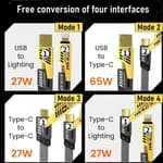 •	Type C to Type C Cable, Flat Braided 4 in 1, PD60W Fast Charging & Data, USB C