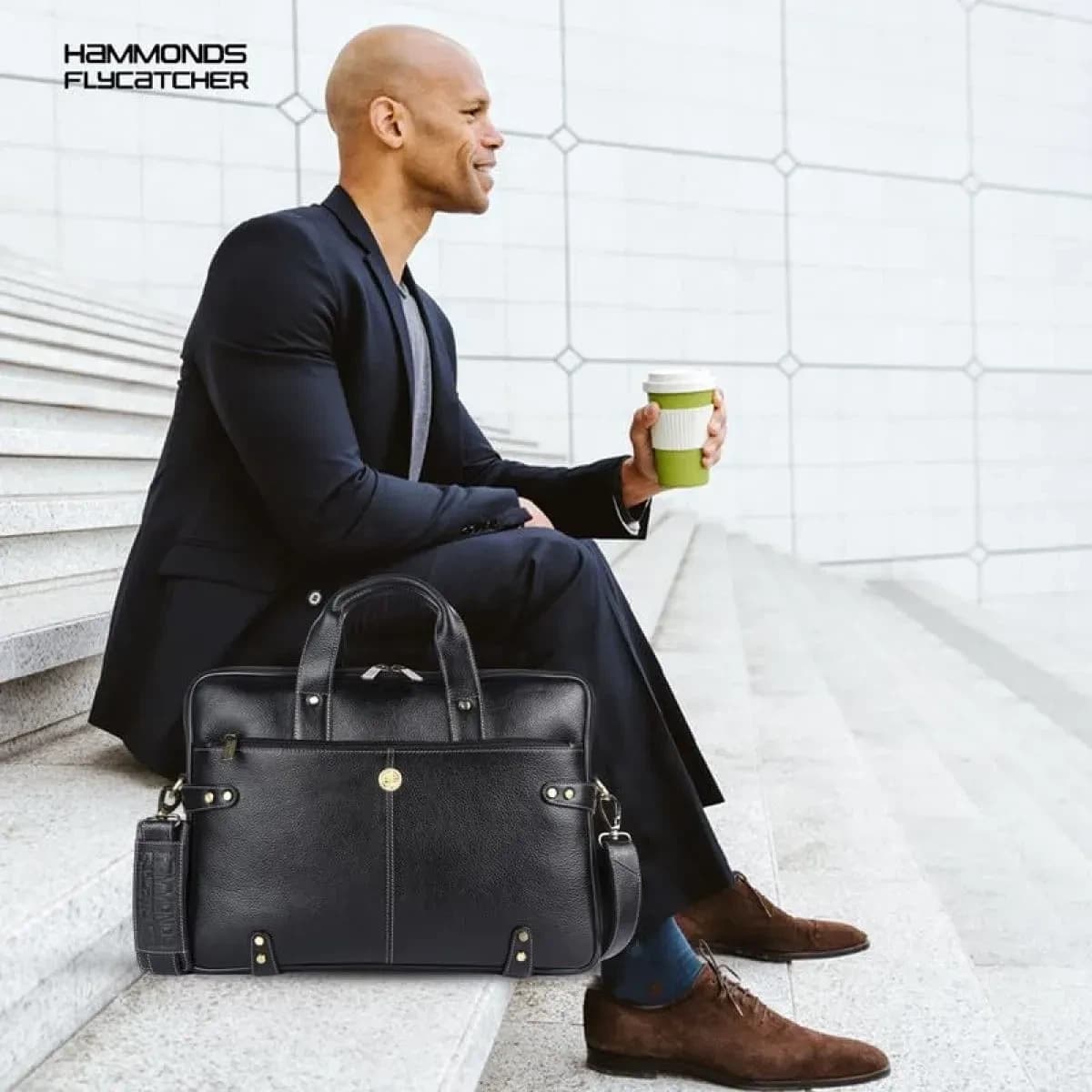 Hammonds Flycatcher Genuine Leather Laptop Bag For Men (Black)