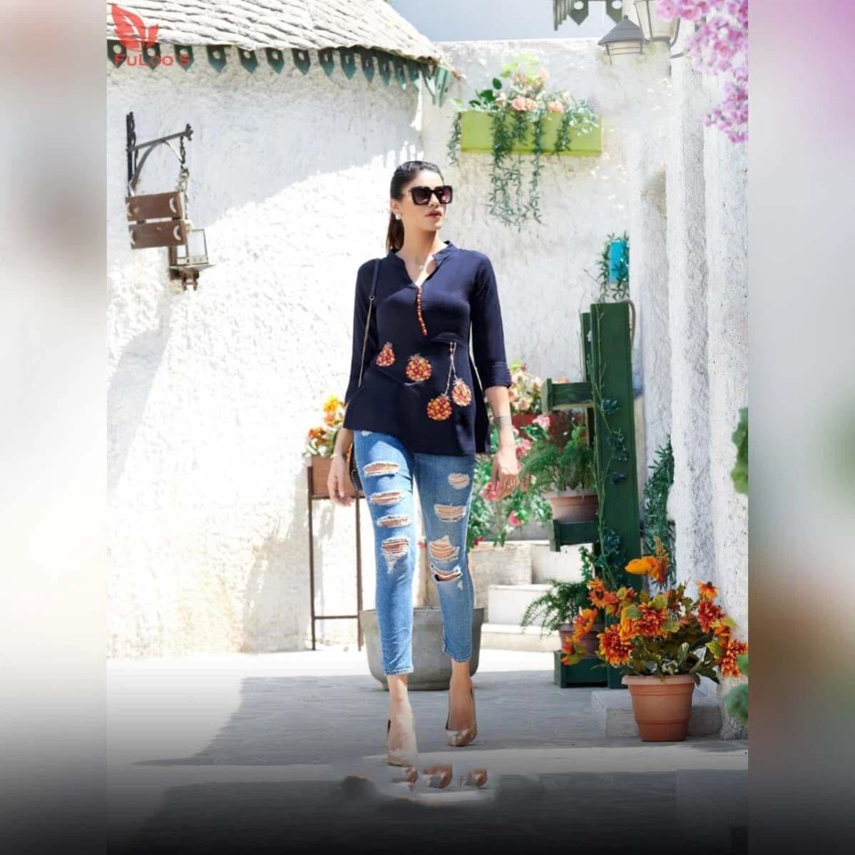 Fuloo Glazier Rayon tops with Embroidery for Women# 1031