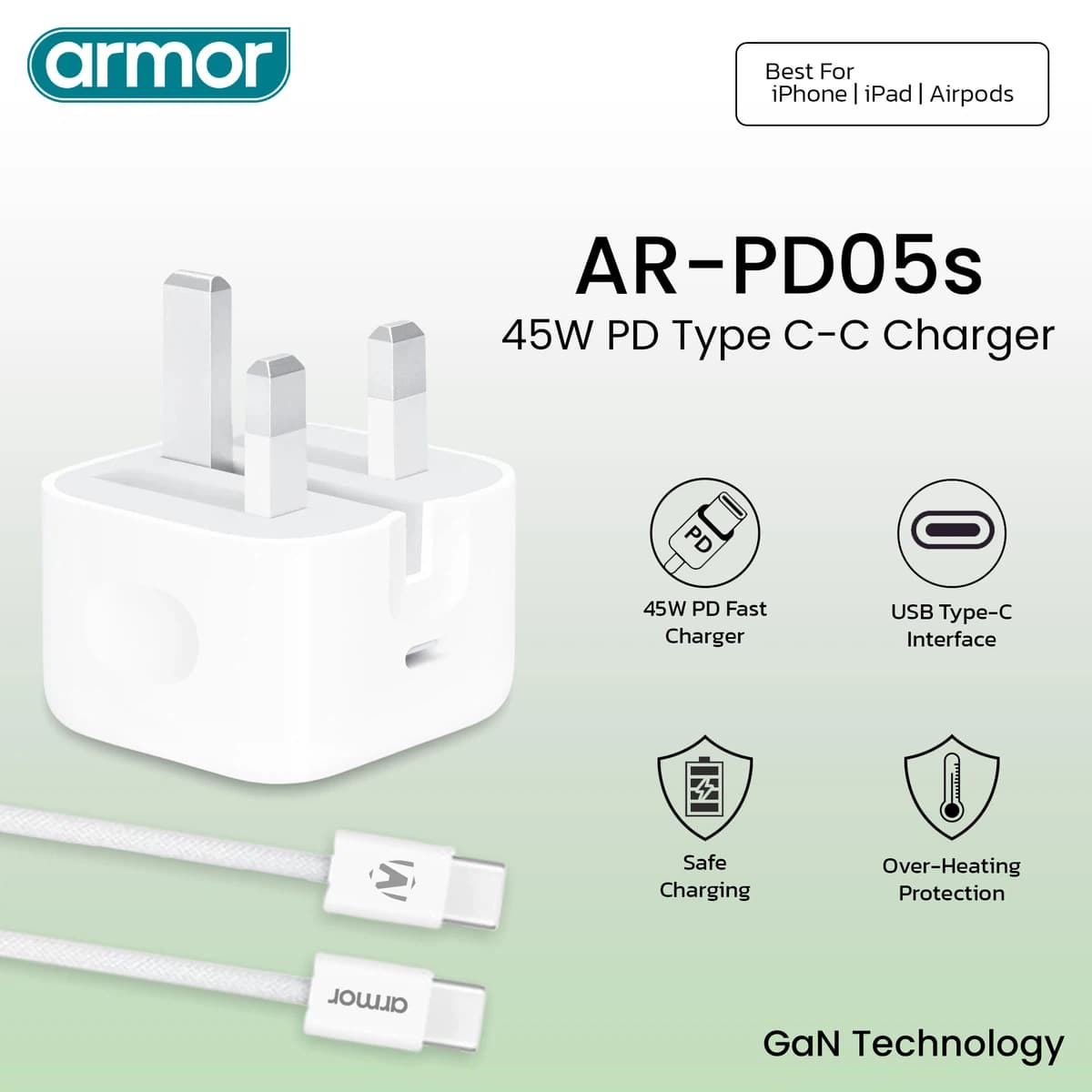 100% Original Armor AR-PD05s – 45W GaN PD Type-C Charger