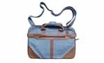 Handmade Sea Blue Hemp & Leather Laptop Bag - Sustainable Nepali Craftsmanship