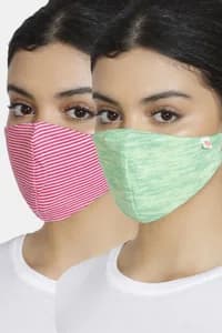 Zivame Reusable 2 Layer Printed Knit Cotton Antiviral Face Mask (Pack of 2) For Women - Green Pt