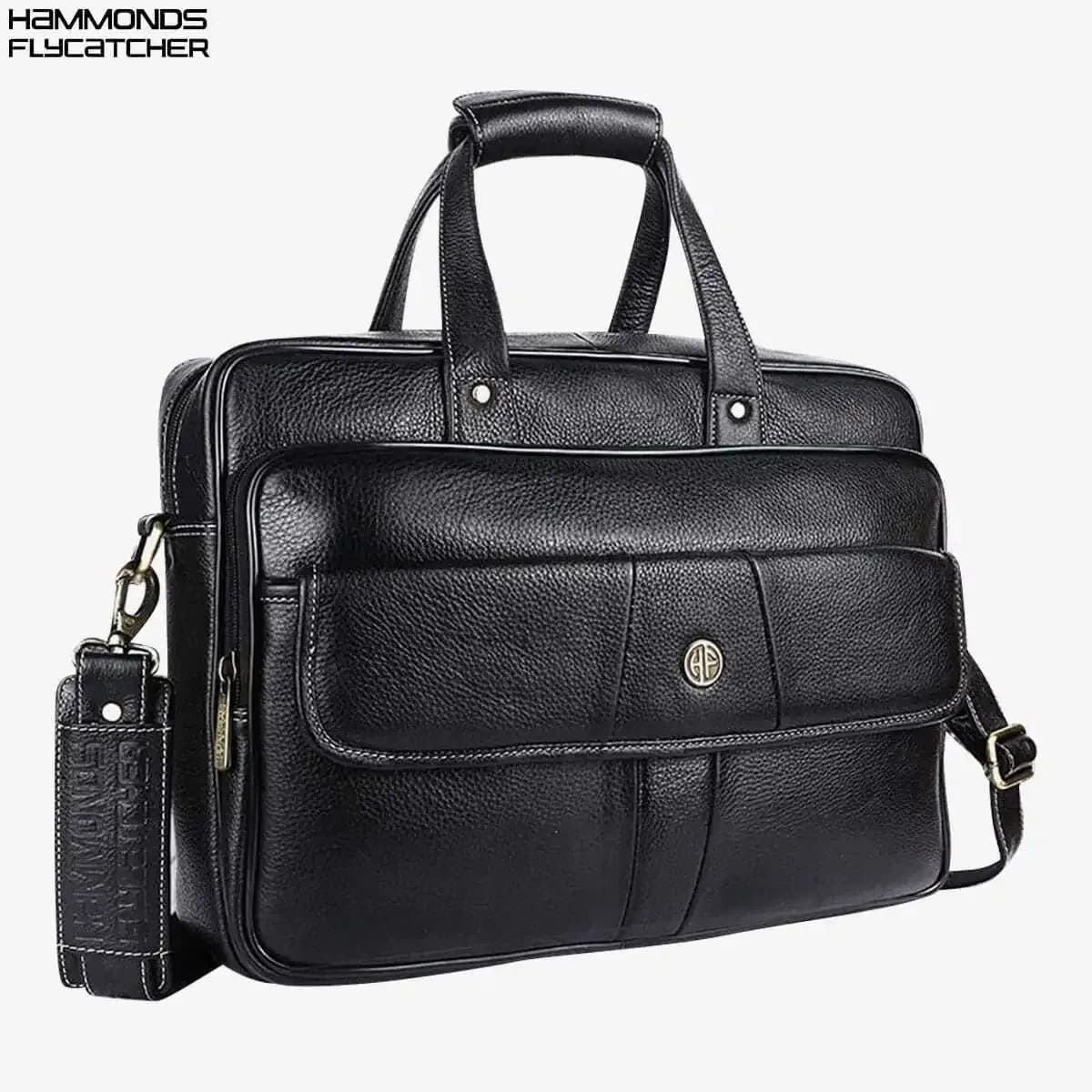 Hammonds Flycatcher Leather Black Laptop Bag for 15.6" Laptop
