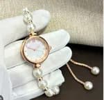 Luxury Pearl Bracelet Watch For Women Rose Gold Case Elegant Quartz Wristwatch With Adjustable Drawstring