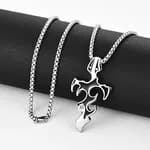 Tribal Flame Vintage Silver Cross Pendant Necklace - Premium Stainless Steel Retro Gothic Chain Punk Hip Hop Streetwear Jewelry for Men & Boys