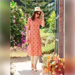 FuLoo's Olive Pure Cotton Pattern Designer Embroidered Kurti for Women (ONLY KURTI) #08