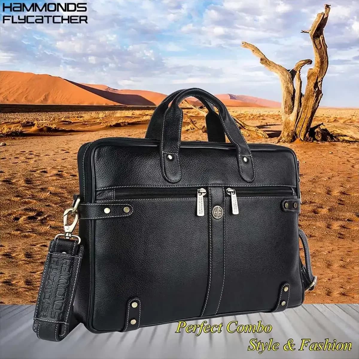 Hammonds Flycatcher Genuine Leather Black 15.6 Inch Laptop Bag 152 BLK