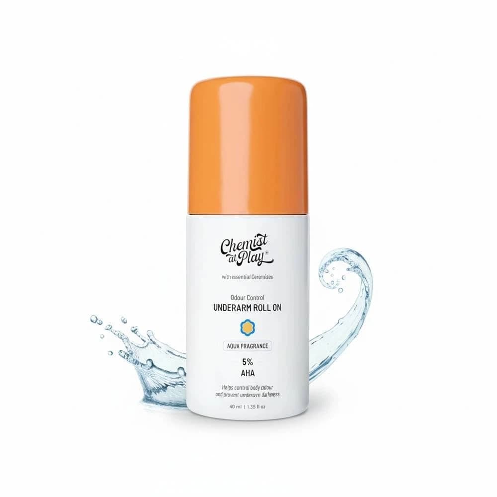 Chemist at Play UnderArm Roll-On with 5% AHA| Lactic & Mandelic Acid|Prevents Odour, Brightens Skin & Exfoliates Underarm | For Sensitive Skin | Aqua Fragrance | Alcohol & Aluminium Free | 1.35 fl oz