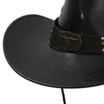 Unisex Premium Black Faux Leather Cowboy Hat - Retro Western Style Wide Brim Outing Cap with Studded Belt and Adjustable Chin Cord for Men & Women
