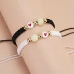 2 Pcs/Set Glow in the Dark Heart Braided Rope Couple Bracelets - Adjustable Matching Relationship Jewelry Gift