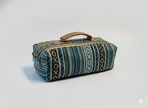 Eco Luxury Cotton Mix Mini Cosmetic Bag – Handmade in Nepal with AF Leather Strap