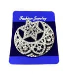 Big Star Moon Design American Diamond Brooch/Pin For Saree And Coat -1