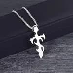 Tribal Flame Vintage Silver Cross Pendant Necklace - Premium Stainless Steel Retro Gothic Chain Punk Hip Hop Streetwear Jewelry for Men & Boys