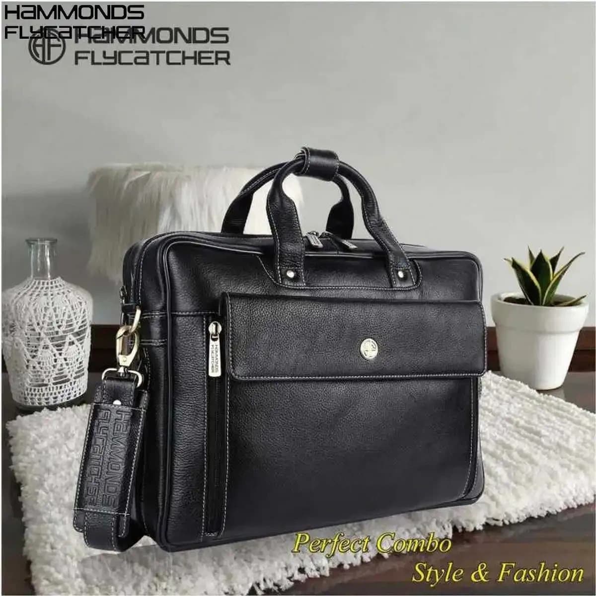 Hammonds Flycatcher 15.6 inch Dual Compartment Genuine Leather Laptop Bag With Expandable Features - Laptop Bags |
