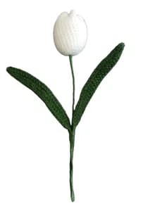 Crochet White Tulip with Fine Leaf -1Pcs
