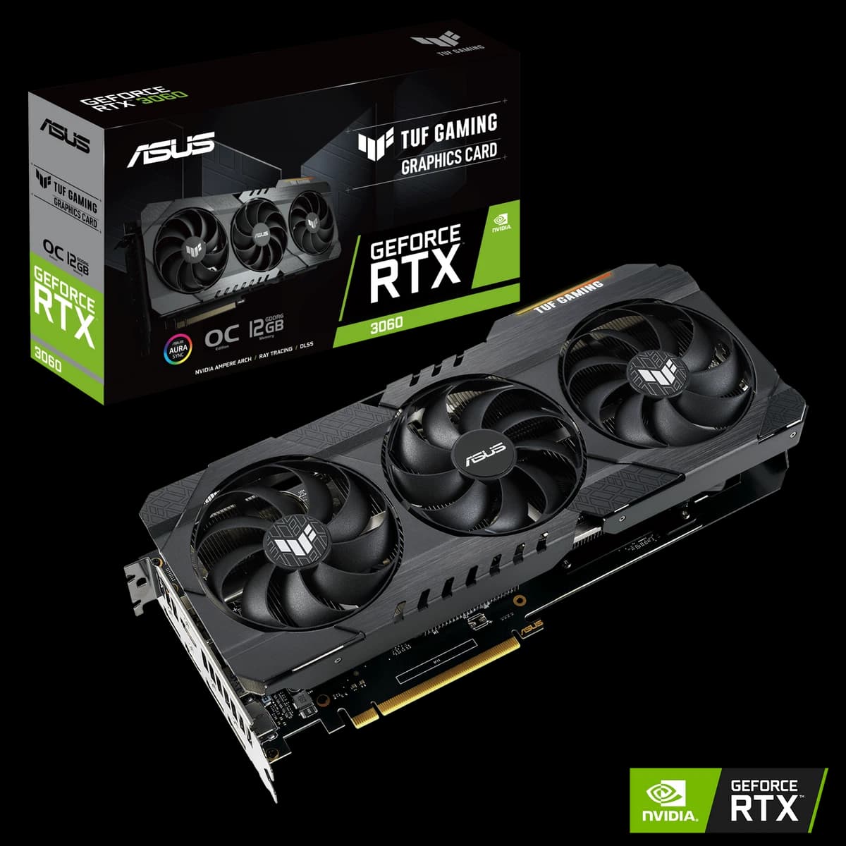 ASUS TUF Gaming GeForce RTX?3060 OC Edition 12GB GDDR6 buffed-up design with chart-topping thermal performance.