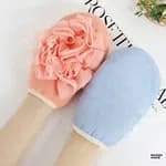 2-in-1 Bath Exfoliating Mitt Glove With Mesh Loofah Puff Body Scrubber Dead Skin Remover