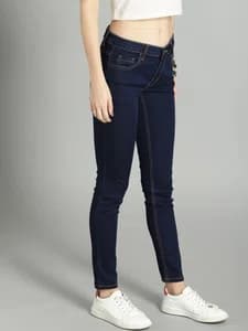 RS Women Navy Skinny Fit Mid-Rise Clean Look Stretchable Cropped Jeans
