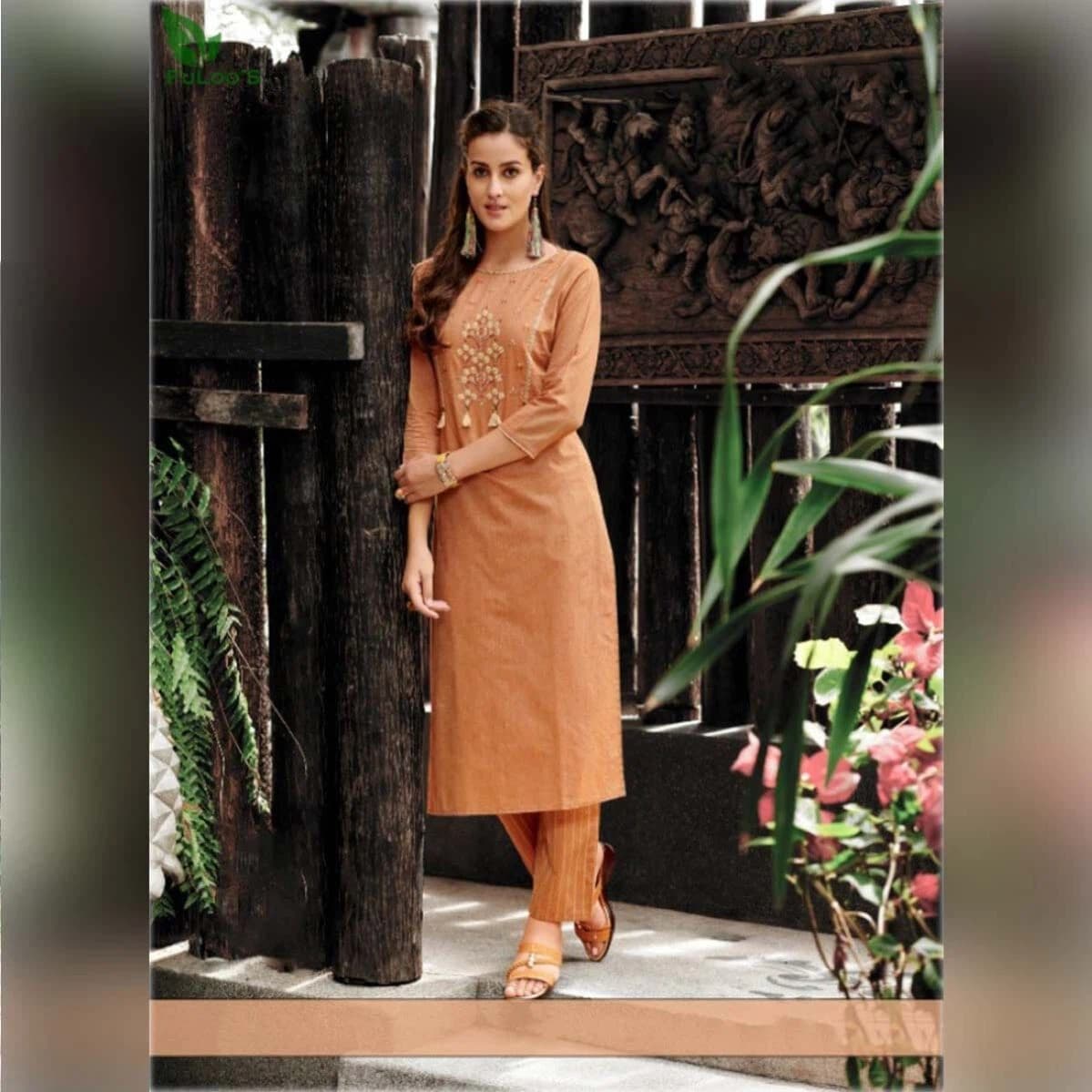 Cassata Pure cotton embroidered Kurti with Patterned pants. #01