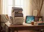 Handmade Hemp & Cotton Sustainable Backpack - Unisex Beige & Multi-Color Daypack - 7 Compartments - Made in Nepal