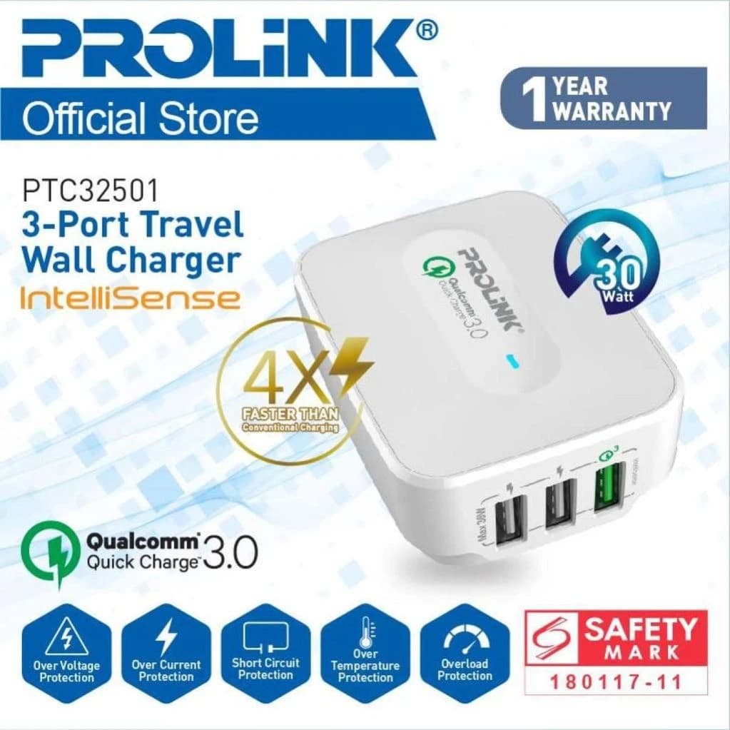 Prolink 3-Port Travel Wall Charger 30W - PTC32501