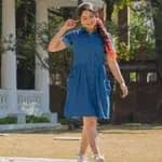 Fuloo's Lima Blue Solid Denim Dress for Women.