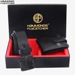 Hammonds Flycatcher Black Leather Wallet Belt Combo Gift Set For Men