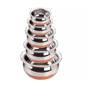 5 Pieces Steel Copper Handi Set
