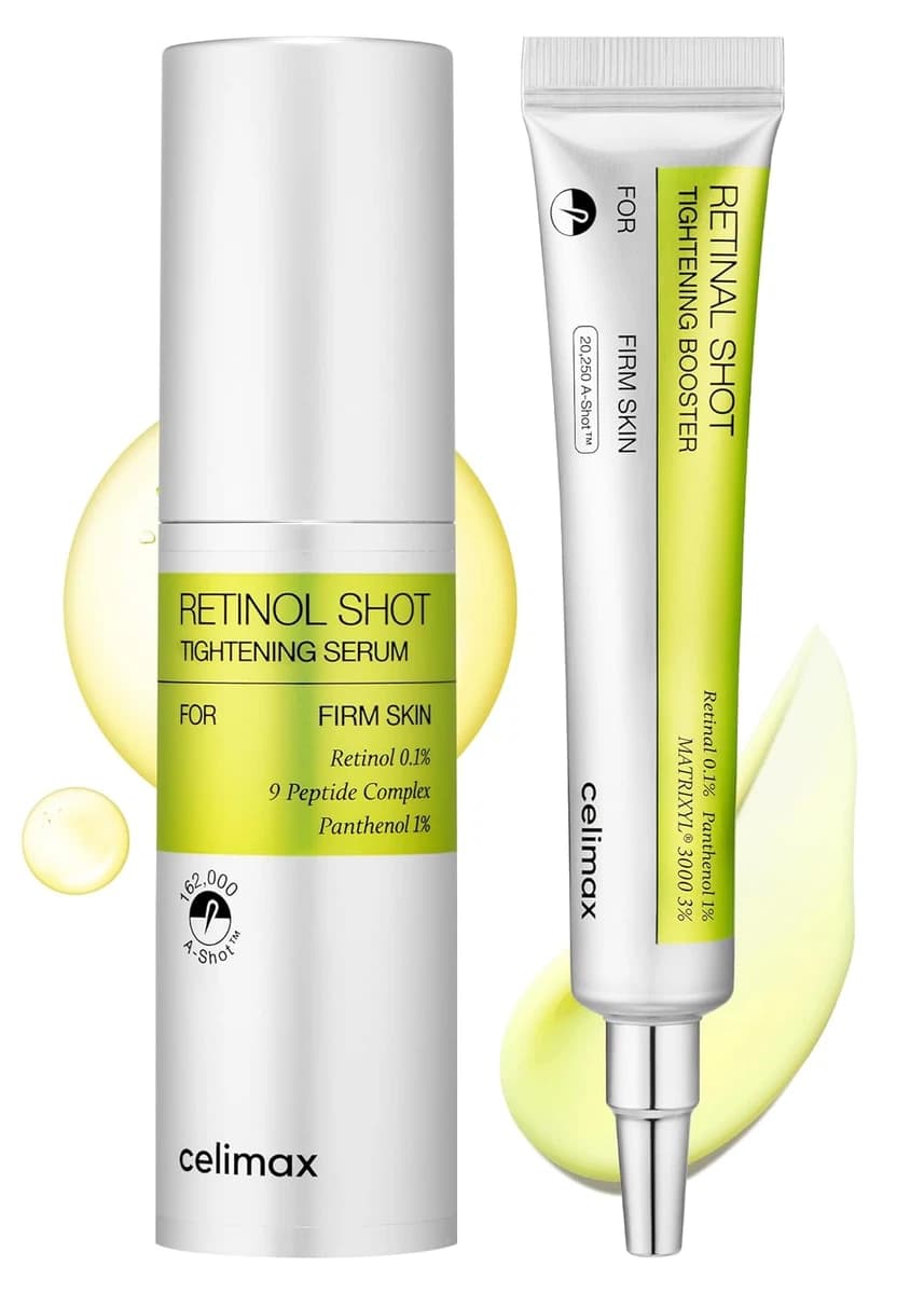 Celimax Vita A Retinal Shot Tightening Booster (15ml) & Retinol Shot Serum (30ml) - High-Strength Anti-Aging & Pore Minimizing Duo
