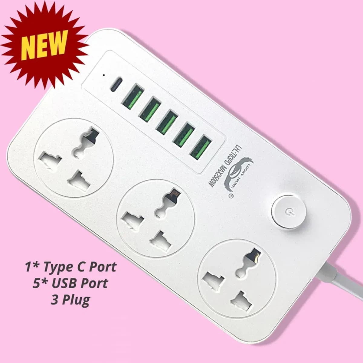 LUCKY HAWK L 5V 3.4A 3 International Power Trailing Socket Extension Plug 6 USB Port