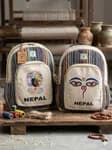 Handmade Nepali Natural Hemp Backpack - Authentic Eco-Friendly Travel & College Bag with Buddha Eyes / Everest Print for Men & Women