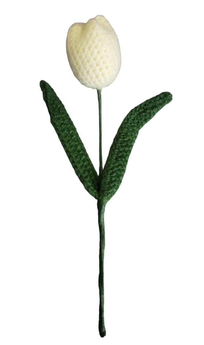 Crochet Off White Tulip with Fine Leaf -1Pcs