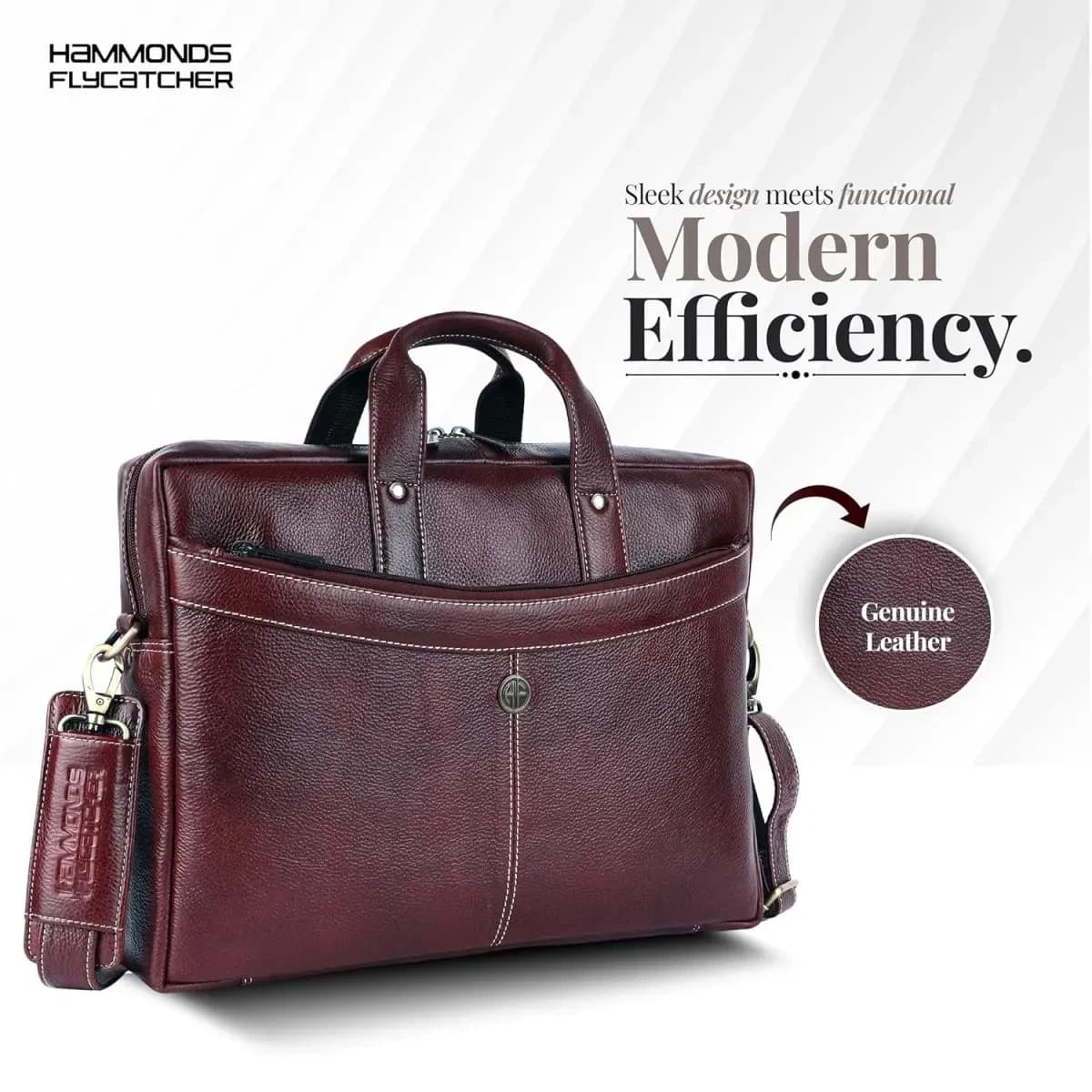 HAMMONDS FLYCATCHER Genuine Leather Office Bag for Men, 15.6 Inch Professional Brown Laptop Bag for Men, Adjustable Strap & Multi Compartments